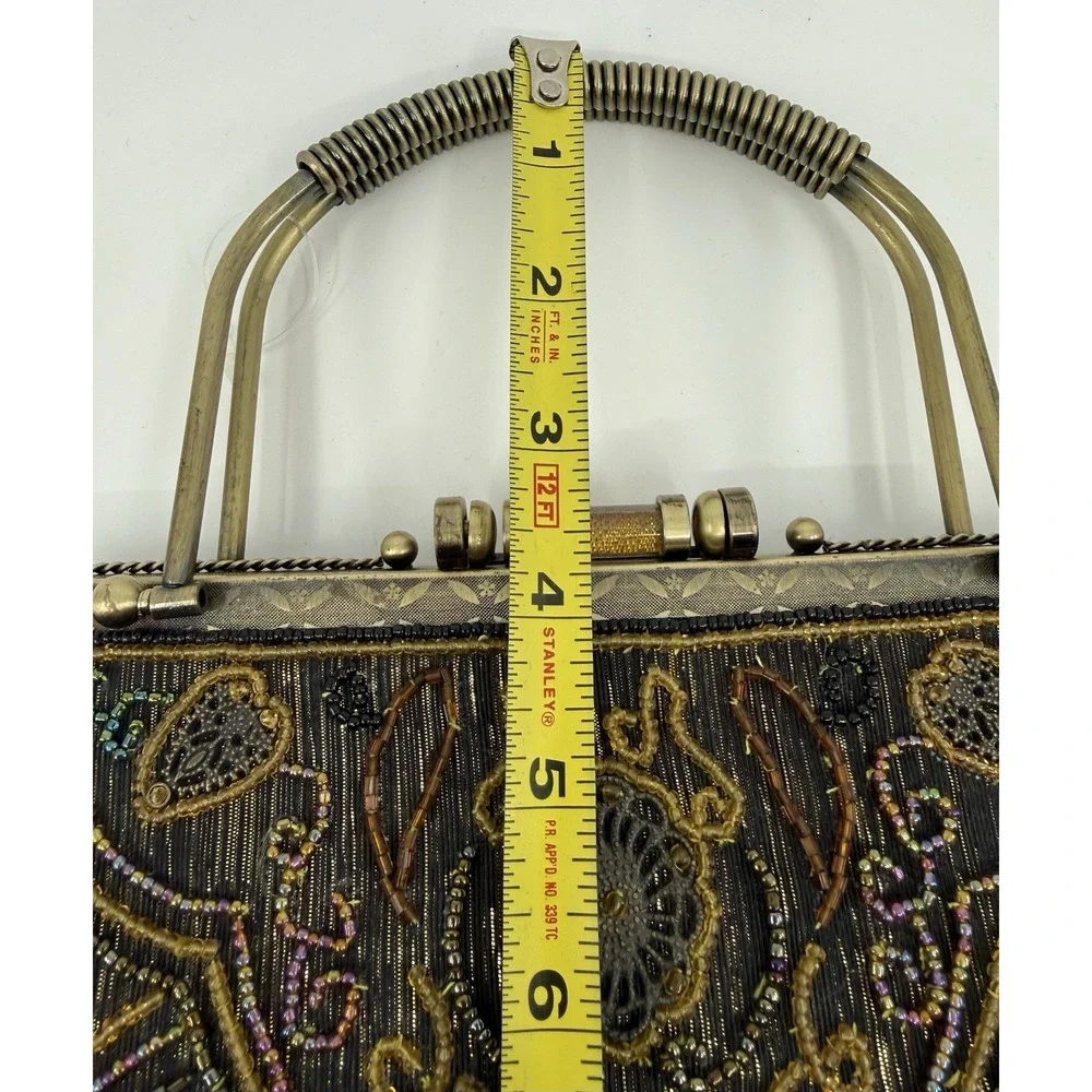 Antique Art Deco‎ Beaded Evening Purse Handbag Iridescent Glass Beads Vintage